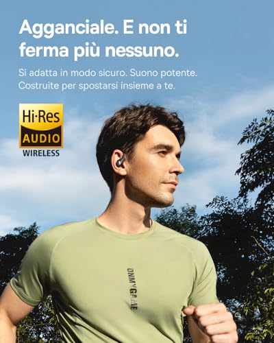 Eli Sport2 Open Ear Cuffie, Cuffie Sportive Open Ear con Curva di Comfort a S, 45H di Autonomia, SuperBass 2.0, IPX7, Bluetooth 6.0, Chiamate Chiare con 4 Microfoni AI