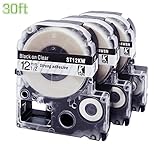 Replace Epson Label Maker Tape Black On White/Clear, LC-4WBN9 (LK-4WBN) LC-4TBN9 (LK-4TBN) Cartridge for Labelworks LW-300 LW-400 LW-500 and LW-600P Label Printers, 1/2