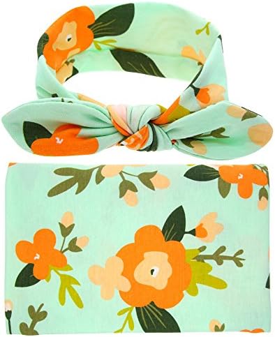 Fashion Swaddle Blanket Headband with Bow Receiving Blanket Set for Newborn baby