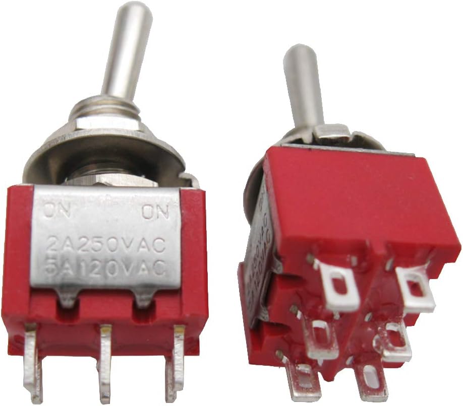 mxuteuk 10Pcs Mini Toggle Switch DPDT 2 Position 6 Pins ON-ON AC 125V 5A with Waterproof Cap MTS-202-10MZ - Image 3