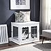 unipaws Pet Crate End Table with Pet Bed, Wooden Wire Dog Kennels with Double Doors, Modern Design Dog House Indoor Use, Whitethumb 2