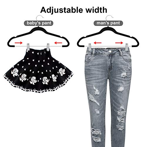 TIMMY Velvet Hangers with Clips 20 Pack Non Slip Clothes Hangers Ultra Thin for Pants Hangers Skirt Hangers with Swivel Hooks(Black) - Thumbnail 4