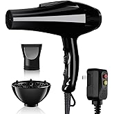 Hair Dryer, 3500 Watt Professional Salon Ionic Blow Dryer with AC Motor, 3 Heat Settings, 2 Speeds, Cool Shot Button, Tourmaline Ceramic, Concentrator & Diffuser Attachments, Black,110V