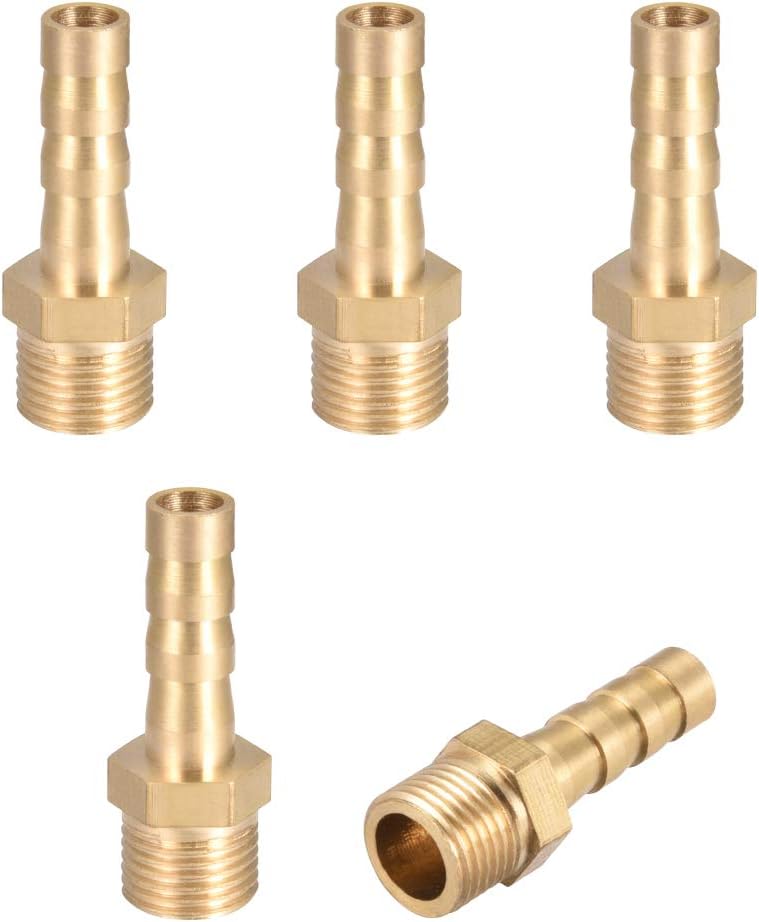 sourcing map Brass Hose Barb Fitting,Connector,6mm Barb x G1/8 Male Pipe Adapter,5pcs, Gold, 6mm x G1/8