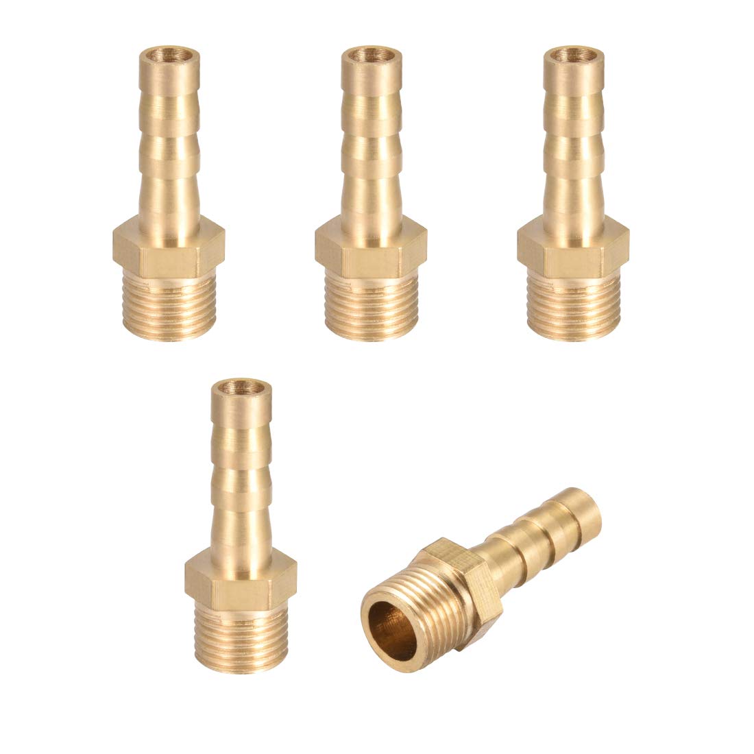 sourcing map Brass Hose Barb Fitting,Connector,6mm Barb x G1/8 Male Pipe Adapter,5pcs