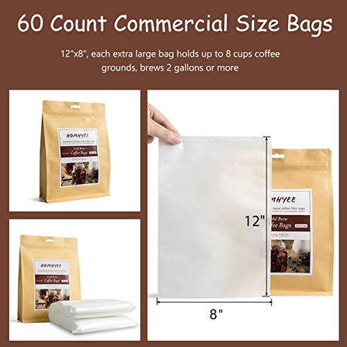 Disposable Cold Brew Coffee Filters - 60 Count Single Use Filter Sock Packs Fine Mesh Brewing Bags for Concentrate, Iced Coffee Maker, French/Cold Press Kit, Tea in Mason Jar, 8 x 12 Inches