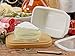 Butter Dish with Lid (White) | Covered Enamel Keeper with Beech Wood Top & Plastic Lid for Airtight Storage of Cheese | Tray Holds Half Pound of Stick Butter | Durable Food Storage Container (White)