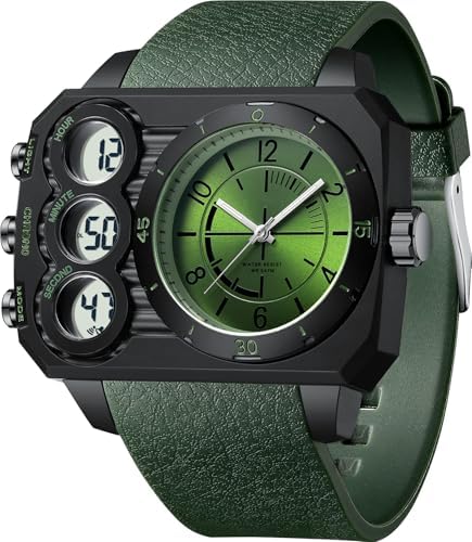 ホウマル　2W Oulm 9525 Mens Watch Analog Black Leather Strap 3 Sub-dials