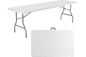 Sweetcrispy 8ft Folding Table Outdoor Indoor Heavy Duty Portable Desk with Carrying Handle for Camping Picnic Party