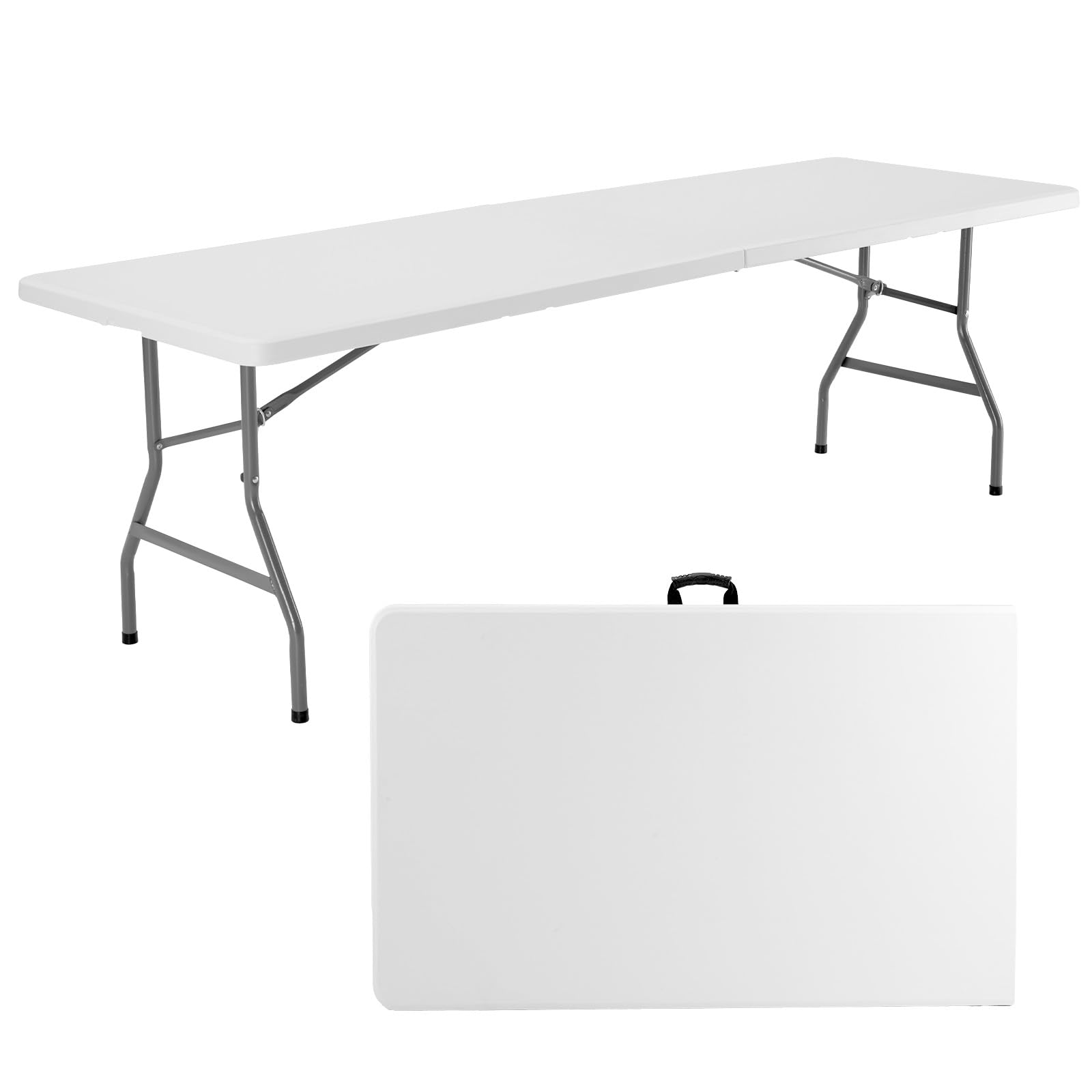 Photo 1 of Sweetcrispy 8ft Folding Table Outdoor Indoor Heavy Duty Portable Desk with Carrying Handle for Camping Picnic Party