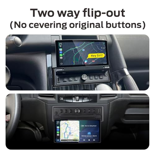 Single Din Car Stereo with Retractable Display, Wireless CarPlay and Android Auto, Touch Screen with Folding Display, OEM Level Sound Quality, Bluetooth, FM RDS