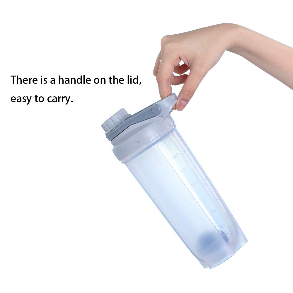 Inshere Protein Shake Sport Water Bottle with Mixer Ball Measurement Leakproof for Fitness Gym Men Women 24oz/700ml(Gray)