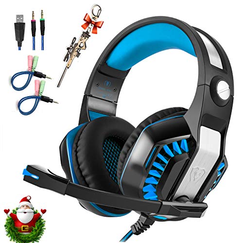 Professional PC Gaming Headset with Mic for PS4, Xbox One, Pro Over-Ear Headphones with USB LED Light, Noise Cancelling, Stereo Bass Surround, Volume Control for Laptop, Computer, Smartphones