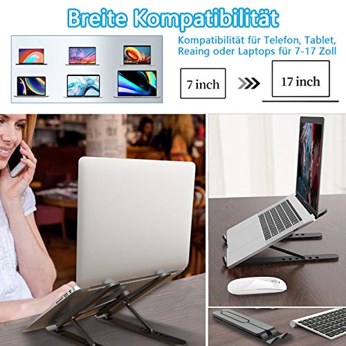 cshare Laptop Ständer, 6 Stufen der Höhenverstellung Notebook Ständer,Tragbarer Multi-Winkel Einstellbar Faltbar Rutschfester Halterung für MacBook Air/Pro,Lenovo,Tablets,HP,Kindle von 7-17 Zoll,ABS