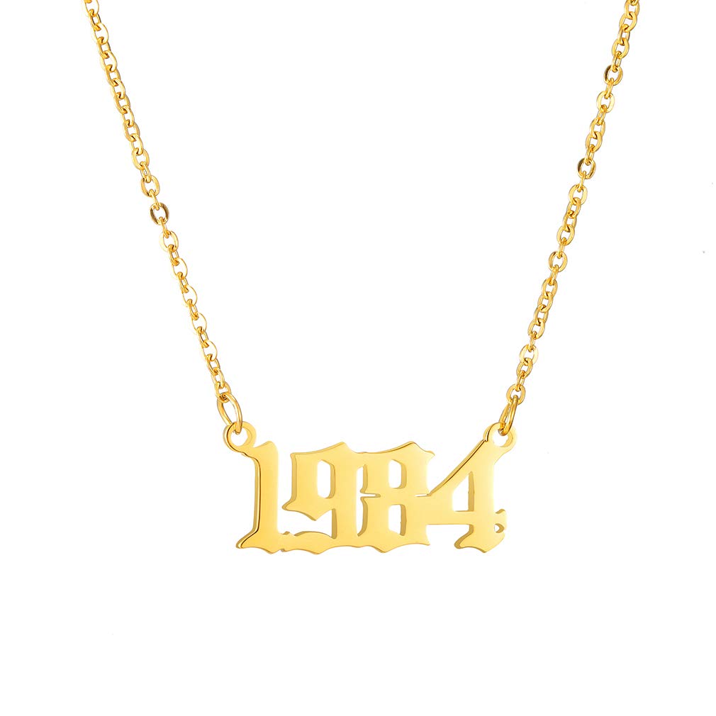 AFSTALR Year Necklace for Women Girls Birthday Gifts Charm Friendship Jewellry Year Number 1984 Gold