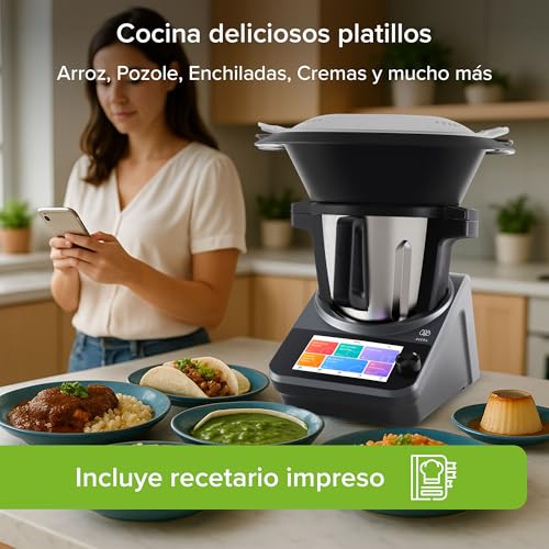 AVERA Chef Robot de Cocina Inteligente Capacidad 4.7 L, Control WIFI y pantalla táctil con 1850 recetas digitales,19 programas, 30 Funciones como: vaporera, batir, amasar, picar, pesar | RC01