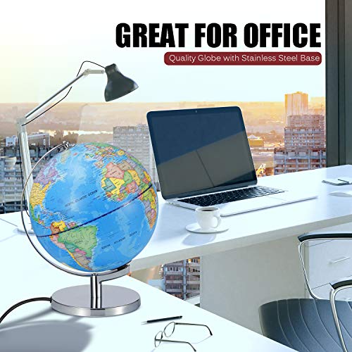 Illuminated World Globe lamp- Larger Size 12"-2-in-1 Geographic Globes with LED Light Desktop World Globe with Stand Discovery Educational World Globes for Kids - Geography Learning Toy