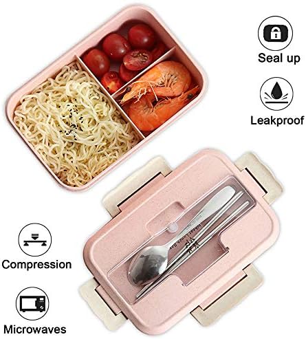 SAYGOGO 676422221257 Korean Simple Bento Box, Leak-Proof with 3 Compartments, Tableware, Suitable for Daily Life, Travel, Meals, Outings, 8.1 x 5.2 x 2.8 (Pack of 100)