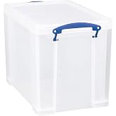 Really Useful Box 19L Stackable Plastic Storage Container with Lid, Clear | Stores Hanging Files, Office Projects, Crafts &amp; Household Supplies with Clip-Lock Handles for Easy Carrying and Organization