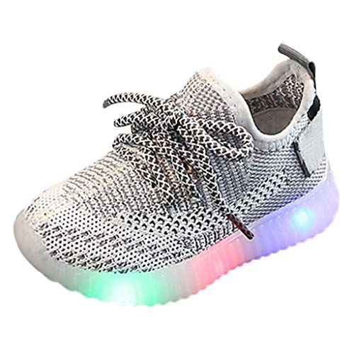 Shusuen Toddler Kids Baby Girls Boys Fashion Light Luminous Soft Sole Sport Sneaker Shoes Gray