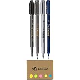 Zebra Fude Sign Brush Pen, Extra Fine, Fine, Medium, Gray Ink, 4-pack | Sticky Notes Value Set