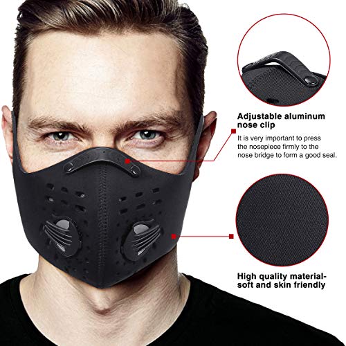 Baban Dust Breathing Mask, Activated Carbon Dustproof Mask, 2 Breathing Mask with 6 Extra Carbon N99 Filters for Pollen Allergy Woodworking Mowing Running Cycling Outdoor Activities(Black and Gray) - Thumbnail 4