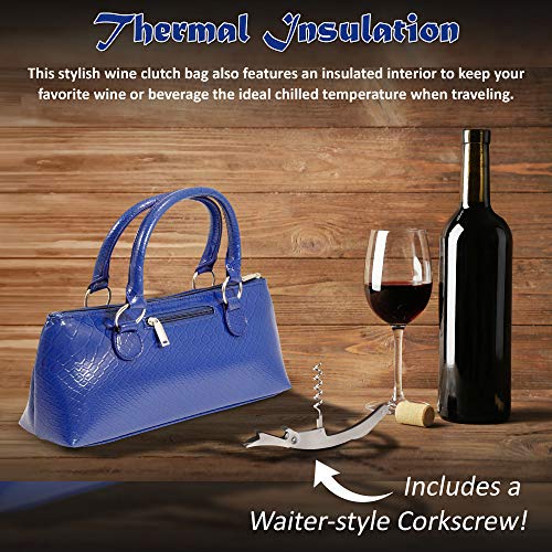 Primeware Wine Clutch Bag (Thermal Insulated) Trendy Women's Carry Tote | Holds Red & White 750mL Bottles | Trendy Fashion | Incl. Portable Waiter-Style Corkscrew (Blue Burmese) - Thumbnail 5