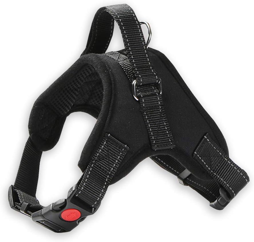 visenta Dog Harness No Pull Padded Adjustable Front Clip Puppy Vest Harnesses With Handle Reflective Breathable Soft Mesh Lightweight Outdoor Adventure Training Walking Comfort Black (L, Black)