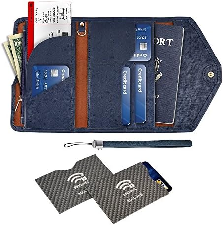 MORJEAS Passport Holder + 2 RFID Blocking Sleeves PU Leather Travel Wallet Cover Case Document Organizer