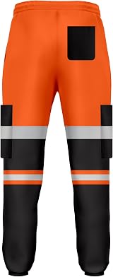 trending babz Mens Hi Vis Jogging Trousers Orange Black Reflective Tape Cuffed view 3