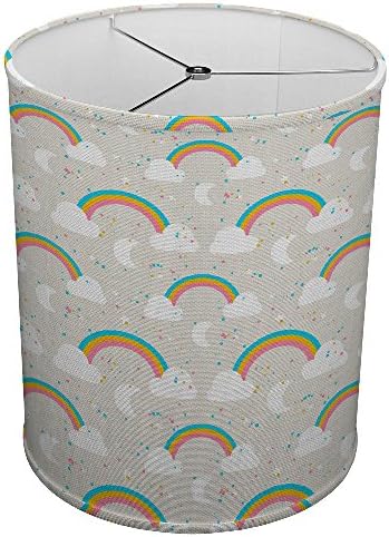 Hardback Linen Drum Cylinder Lamp Shade 8" x 8" x 8" Spider Construction [ Grey Turquoise Unicorns ]
