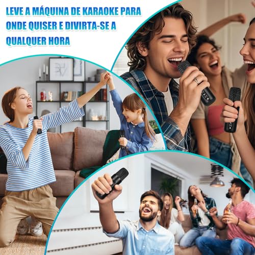 100 W Caixa de Som com Microfone, Alto-falante de Karaokê Bluetooth Portátil com 2 Microfones Sem Fio, Máquina de Karaokê, Portátil para Festas e Karaokê, Sistema de PA de Karaokê HD