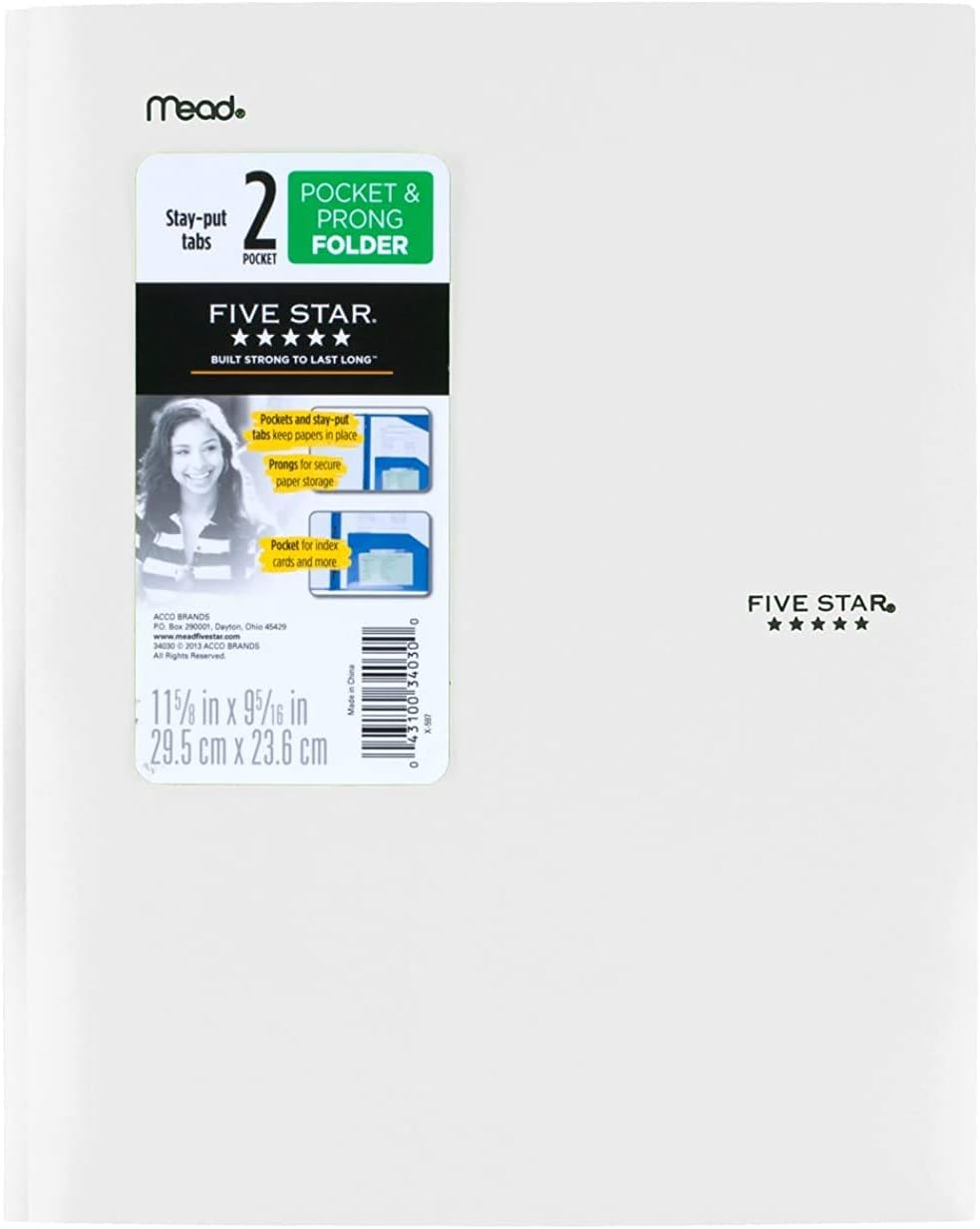 Five Star 2-Pocket Folder, Stay-Put Folder, Plastic Colored Folders with Pockets & Prong Fasteners for 3-Ring Binders, Great for Home School Supplies & Home Office, 11” x 8-1/2, Black (72113) : Colored File Folders : Office Products