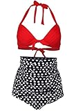 Spring fever Retro 50s Elegant Vintage High Waist Bikini Swimsuit Swimwear(FBA)