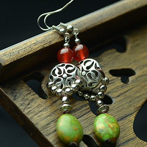 Cyqun(TM) Tibetan Style Turquoise and Red Agate Pendent Earrings