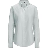 siliteelon Fitted Button Down Shirts for Women Oxford Shirt Cotton Dress Shirts Collared Long Sleeve Wrinkle Free Blouse Tops-Smoky Gray M