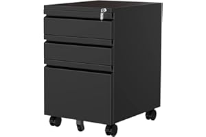 MIIIKO 3 Drawer File Cabinet, Metal Filing Cabinet with Lock Rolling Wheels, Office Storage Under Desk,Deep Drawers for Hanging Legal Letter Fill, Full Assembled Except Casters