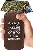 World's Toughest Ultralight Survival Tent • 2 Person Mylar Emergency Shelter Tube Tent + Paracord • Year-Round All Weather Protection For Hiking, Camping, & Outdoor Survival Kits (Camo)