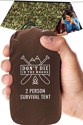World's Toughest Ultralight Survival Tent • 2 Person Mylar Emergency Shelter Tube Tent + Paracord • Year-Round All Weather Protection For Hiking, Camping, & Outdoor Survival Kits (Camo)
