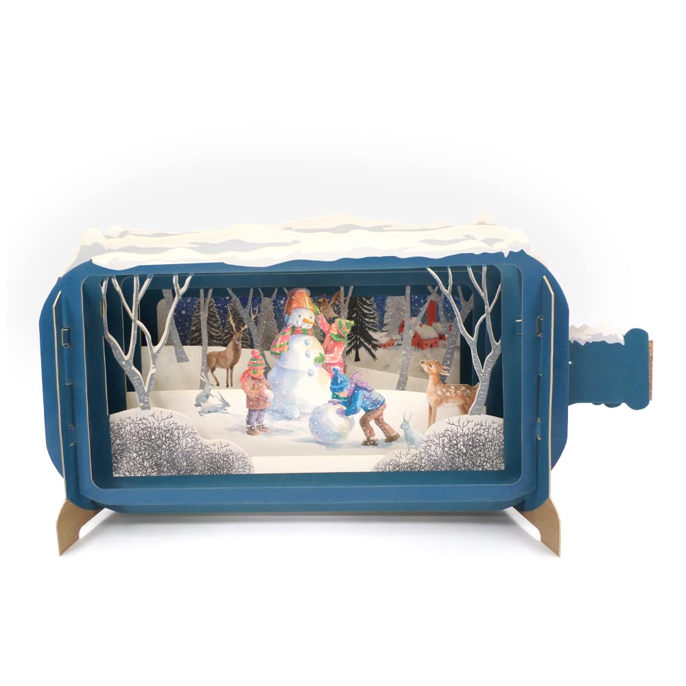 Message In A Bottle Making A Snowman Pop Up Christmas Card By Alljoy Cards XMIB061
