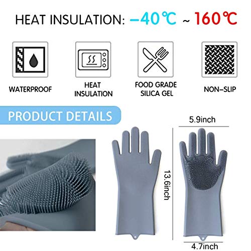 Magic Silicone Dishwashing Gloves Scrubbing Cleaning-Dish Wash Silicone Reusable Sponge Gloves with Scrubber,Great for Washing Dish,Kitchen,Car,Bathroom and More(1 Pair) - Thumbnail 6
