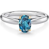 Gem Stone King 10K White and Yellow Gold London Blue Topaz Solitaire Engagement Ring For Women (1.00 Cttw, Oval 7X5MM, Gemstone November Birthstone)