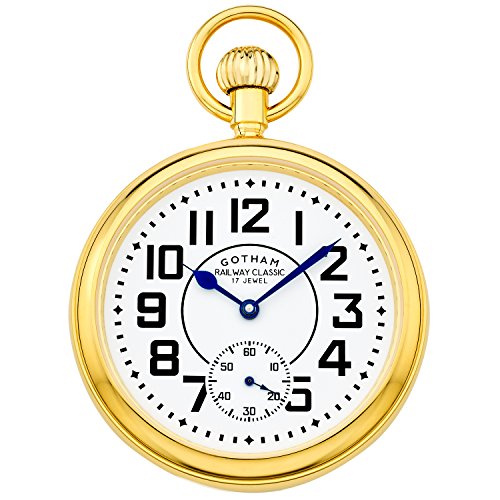 Gotham Men's Gold-Tone Mechanical Hand Wind Railroad Pocket Watch # GWC14102G