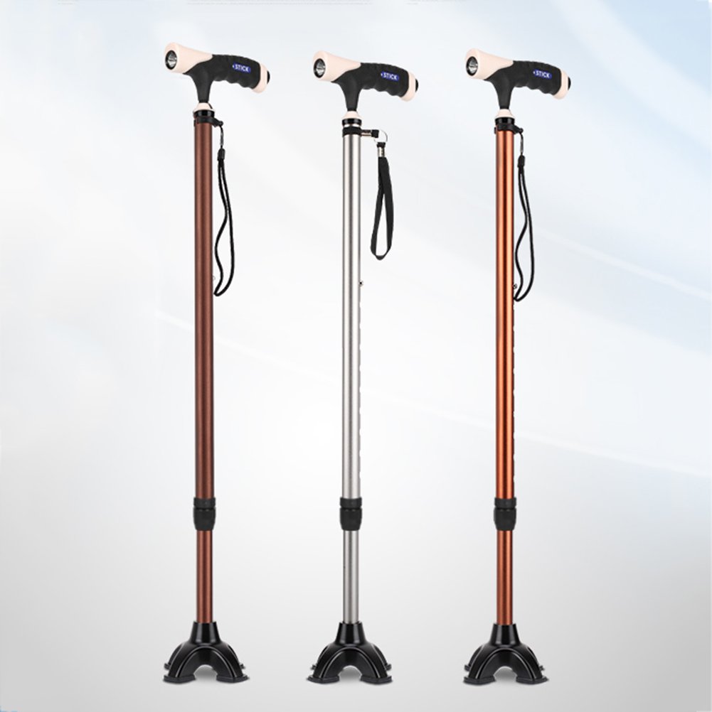 B078ntyyvh Xueping シャンパン 色 高齢者は 小さな四脚の多機能10ファイル調整可能な71センチメートル 94センチメートル 3色のledライトと0 63キロの負荷100キロ シャンパン 松葉杖 日本未発売