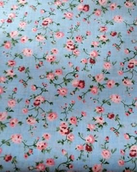 Polycotton-Stoff mit Vintage-Blumenmuster, Blau und Rosa