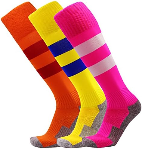 Kids soccer socks, Boys Girls Knee High Compression Long Tube Football Cushioned Sports Socks Stripe