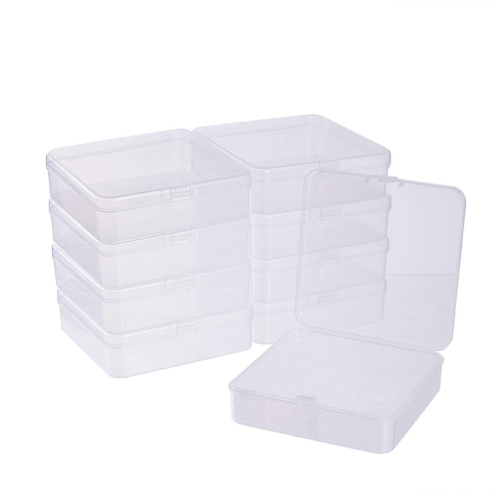 BENECREAT 10Pcs Square Clear Plastic Beads Storage Containers Jewelry Organizer Box with Flip-up Lids for Small Items, Pills, Herbs,Tiny Bead, Jewerlry Findings-9.5x9.5x3cm(3.74x3.74x1.18inch)