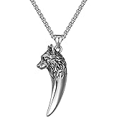 MIVEIVIA Wolf Tooth Pendant Necklace 3D Pendant Necklace Nordic Viking Runes Stainless Steel Necklace Hip Hop Punk Rock Clubs Disco men jewelry Cuban Link chain for men things for teens