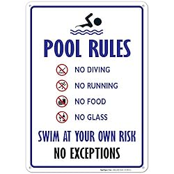 Pool Rules Sign, No Diving No Running No Food No