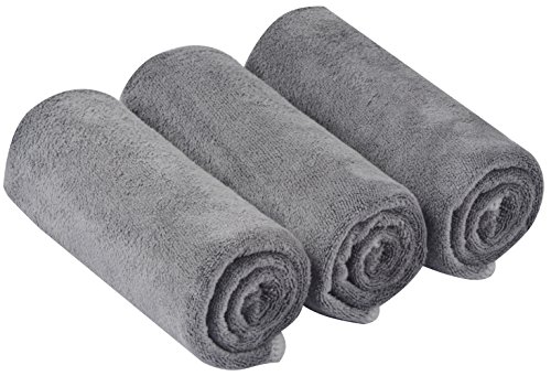 KinHwa Ultra Soft Microfiber Cleaning Car Drying Towel Large Absorbent Car Wash Towel Scratch Free Auto Detailing Towels Grey 3 Pack 16Inchx24Inch